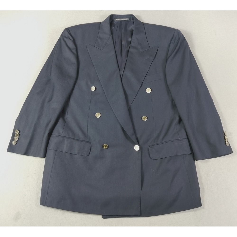 Ermenegildo Zegna Blazer Mens 44 Blue Trofeo Wool Double Breasted Business